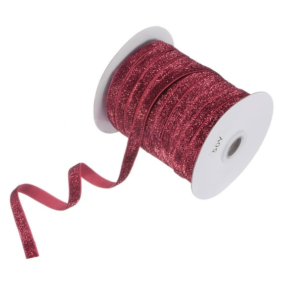 Uxcell Metallic Glitters Velvet Ribbon,3/8 Inch x 50 Yards for Crafts/Gift Wrapping Ribbon Bows[Wine Red]