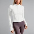 thumbnail image 2 of Yuanlong Womens Zip up Jackets White Slim Fit Stretchy Yoga hoodless Tops Gym Fitness Daily Long Sleeve Outwear Jacket, 2 of 4