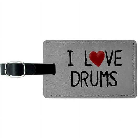 I Love Drums Written on Paper Leather Luggage ID Tag Suitcase Carry-On