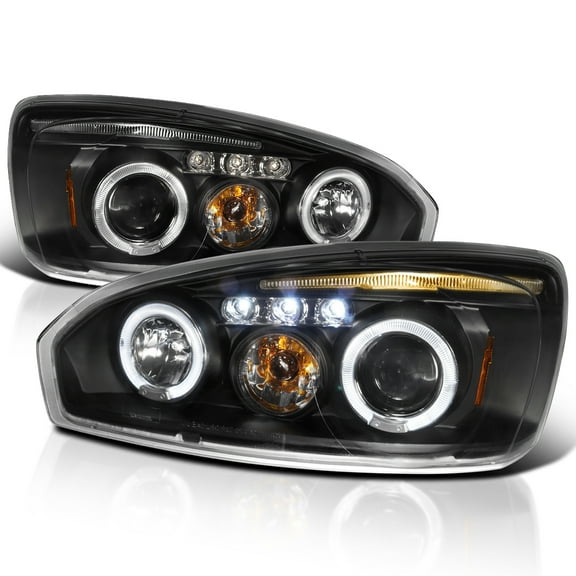 Spec-D Tuning Black LED Dual Halo Projector Headlights Compatible with 2004-2007 Chevy Malibu 6th Generation, Left Right Pair Headlamps Assembly