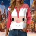 thumbnail image 2 of larppty Women 3/4 Sleeve Button Up Christmas Shirt Oversized Casual Dressy Henley Neck Tunic Tops Comfy Soft Lightweight Blouse (Watermelon Red, S), 2 of 5