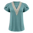 thumbnail image 4 of Afdoent T Shirts For Women Casual Summer V Neck Hollow Gold Lace Stitching Short Sleeve Loose T Shirt Top Tee Shirts For Women Trendy, 4 of 4