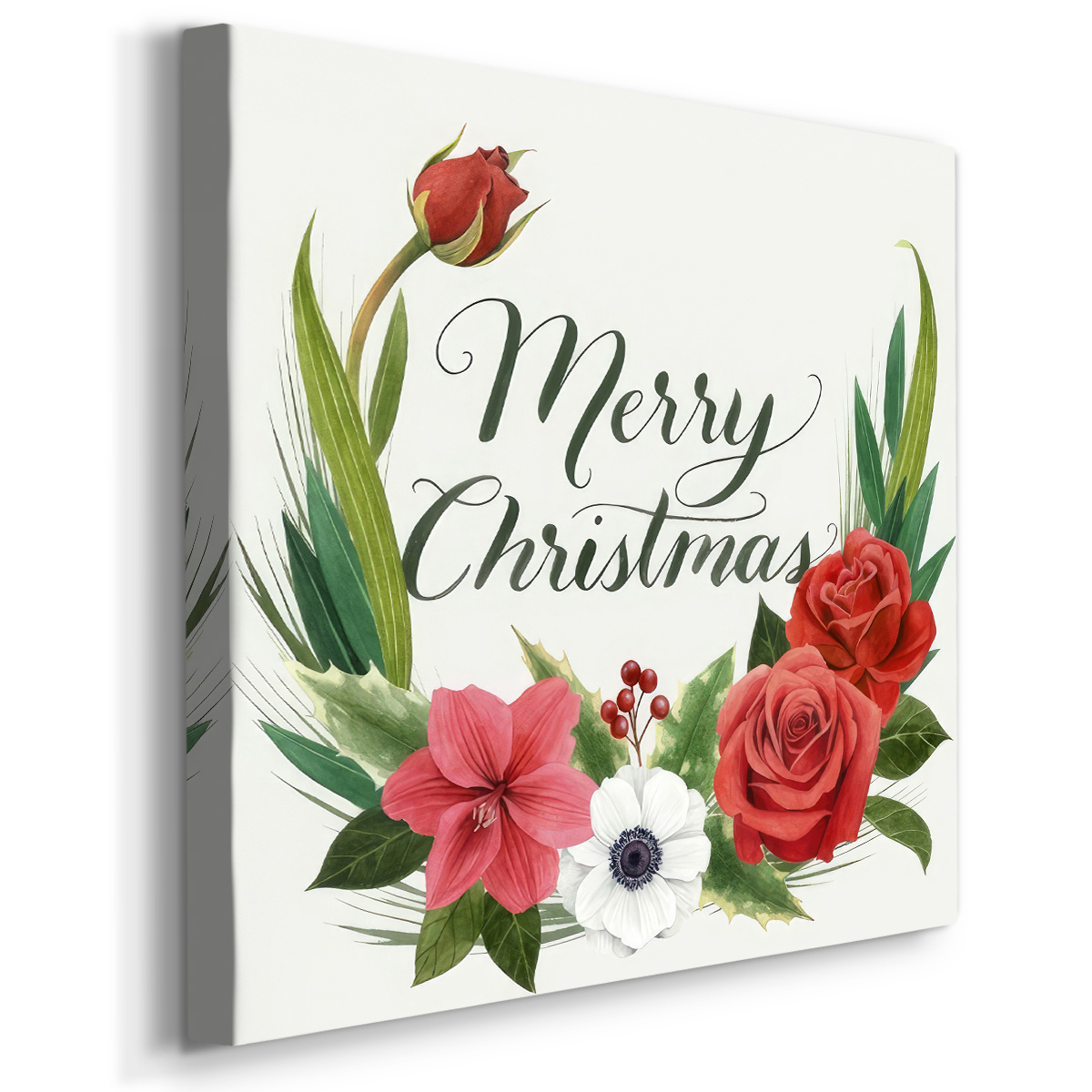 Christmas Flora Wreath I- Gallery Wrapped Canvas