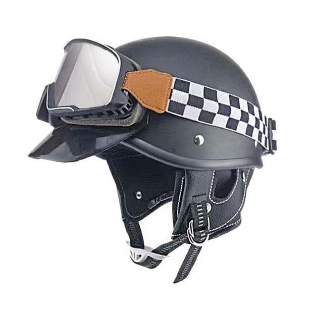 Casco de media cara, casco de scooter, gorra vintage transpirable, casco de bicicleta, ciclomotor Negro mate