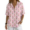 thumbnail image 6 of Endives Women's Linen Shirt Short Sleeve Shirt Collared Blouse for Women Casual Button Down Shirt Beach Vacation Outfits Hawaiian Shirt for Women Pink XXXL, 6 of 7