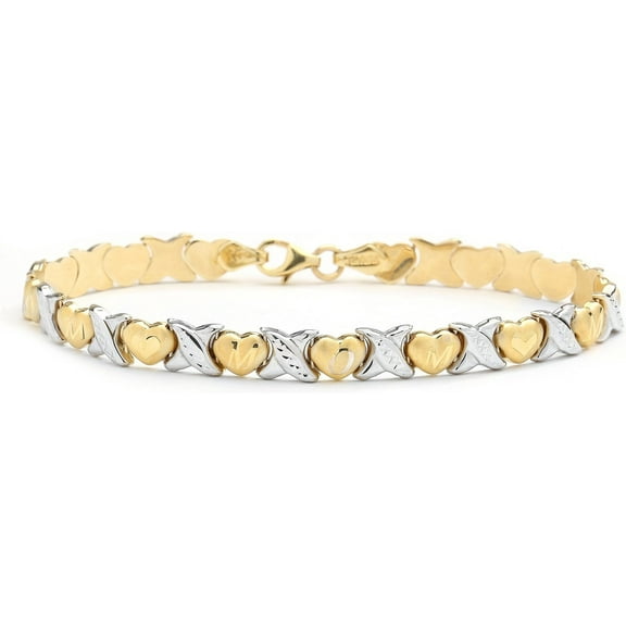 Floreo 10k White and Yellow Gold Stampato Xoxo X & Heart MOM Links Bracelet for Mothers