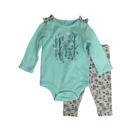 Infant Girls Blue Winter Cutie Baby Outfit Deer Rabbit & Owl Bodysuit & Leggings