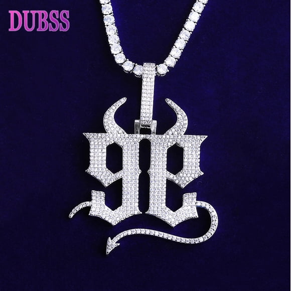DUBSS Collier Pendentif Numéro 9 Glacé pour Hommes, Réglage à 5 Dents, Zircon Cubique, Plaqué Cuivre et Or, Bijou Hip Hop