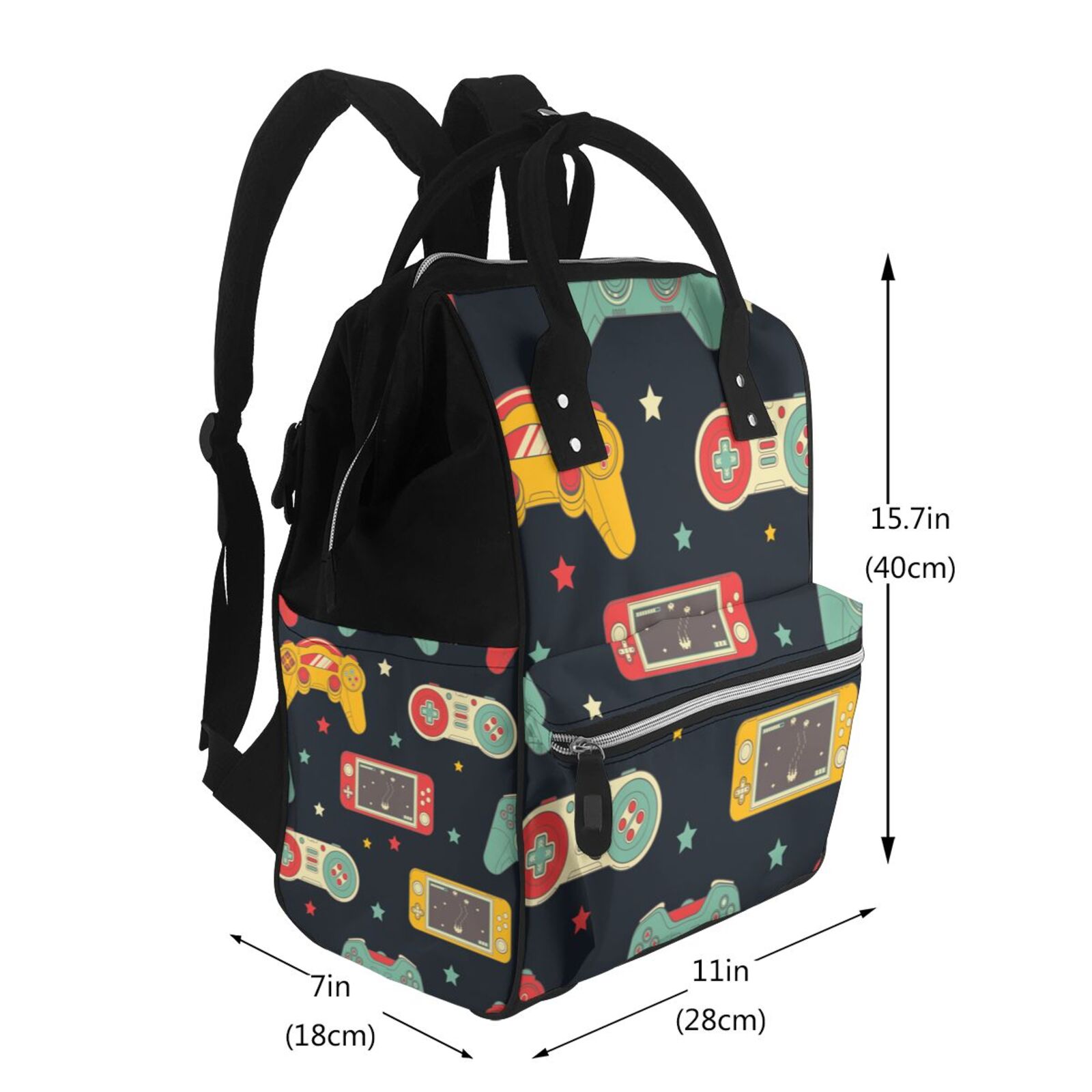 Fuzoiu Retro Video Game Print Diaper Bag Backpack,Baby Essentials Travel Tote,Multi function Waterproof Diaper Bag, Travel Essentials Baby Bag - Unisex