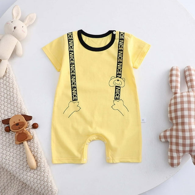 Offres pour Bébé! Combinaison en Coton pour Bébés Filles Garçons, Body à Manches Courtes pour Bébés Garçons Filles, Combinaison une Pièce Ample à Col Rond Imprimé Mignon pour Tenues de Pyjama pour Garçons Filles