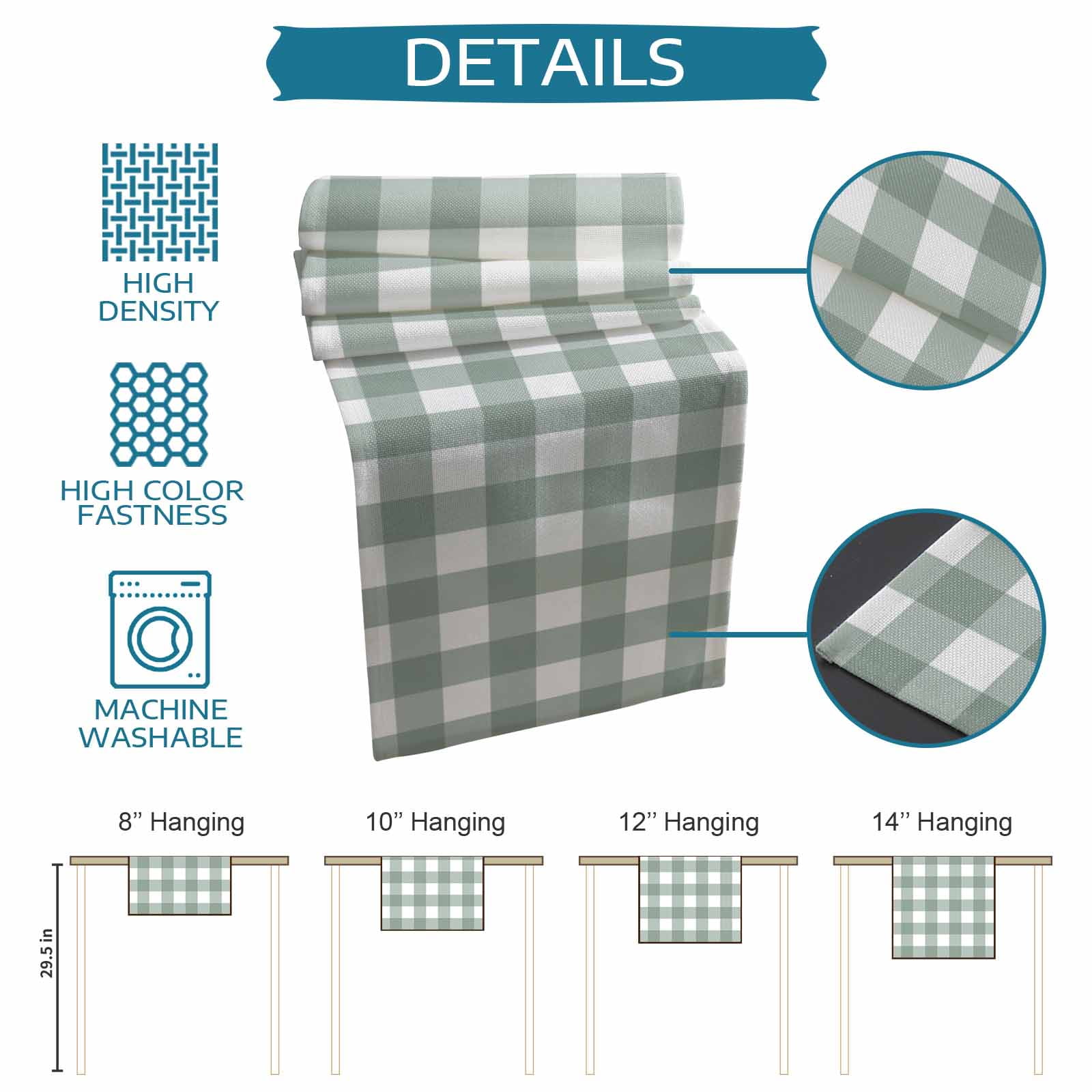 nqOlkjepod Green Farmhouse Table Runner 48 Inches Long Farmhouse Dress Scarves, Buffalo Plaid Check Lattice White Grid Dining Tablerunner for Coffee Table/Kitchen Island/Party Décor, 13" x 48"