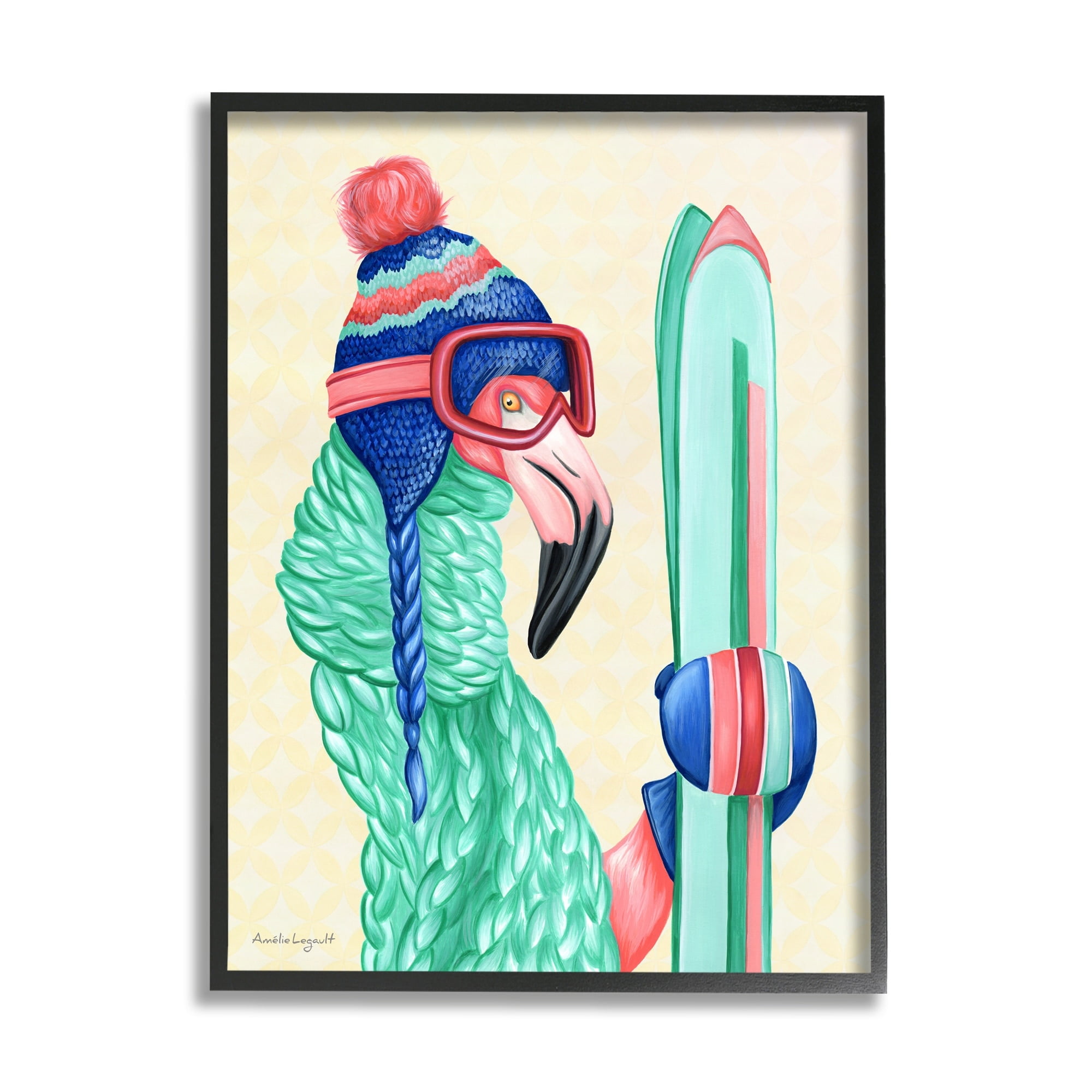 Stupell Industries Flamingo Bird Wearing Skiing Winter Sports Clothes Graphic Art Gray Framed Art Print Wall Art, Design by Amelie Legault