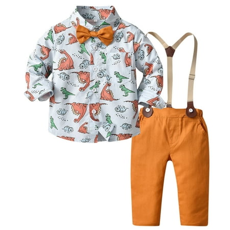 

Baby Gift Bundle Toddler Boys Long Sleeve Cartoon Dinosaur Prints T Shirt Tops Pants Child Kids Gentleman Outfits
