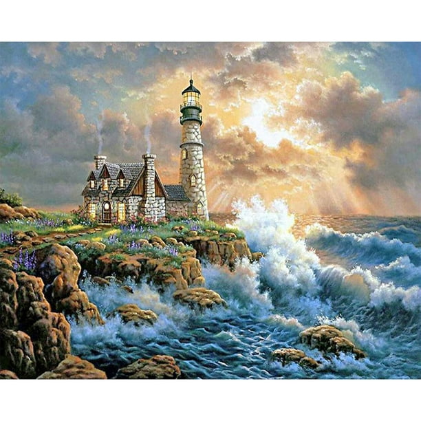 Kits Dibujo Diamantes 5D DIY Taladro Arte Del Faro Frente A La Playa (A5703)