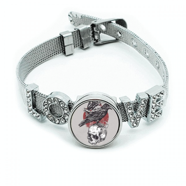 Crow Indian esqueleto humano flamen sacerdote sacrificio Totem tattoo ilustración patron Pulsera pulsera pulsera de cristal amor pulsera ajustable