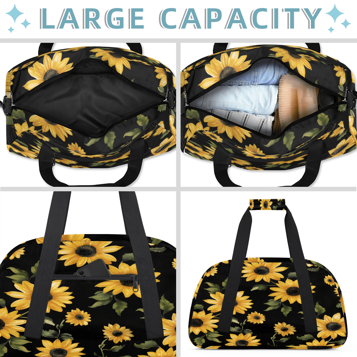 Herdesigns Sports Duffle Bags Travel Duffle Bag Gym Bag Retro Sunflowers Floral Weekender Travel Bag Waterproof Overnight Bag Carry On Travel Tote Bag Dance Bags