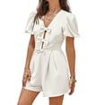 thumbnail image 2 of Summer Short Sleeve Women V-neck Solid Bow Front  Jumpsuit, 2 of 7