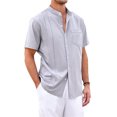 thumbnail image 3 of Solid Color Men Short Sleeved Stand Collar Button Blouse With Pocket, 3 of 5