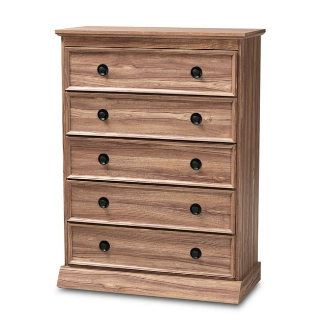 Baxton Studio Ryker Contemporary Wood 5-Drawer Bedroom Chest in Oak Brown