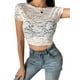 thumbnail image 1 of TRKIYQC - Camiseta de manga corta con encaje para mujer TRKIYQC  moderno, 1 of 9