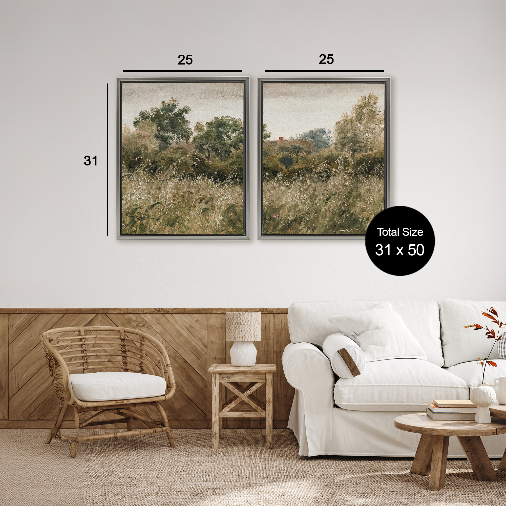 Rural Foliage Thicket 2 Piece Gray Framed Floater Canvas Set, design by Lettered and Lined
