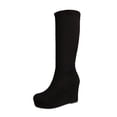 thumbnail image 3 of Taqqpue Women's Knee High Boots Round Toe Slip On Wedge Heel Platform Comfortable Long Boots for Women Size 5.5-10.5 Fashion Dress Shoes Fall Winter Riding Footwear Casual Walking, 3 of 10