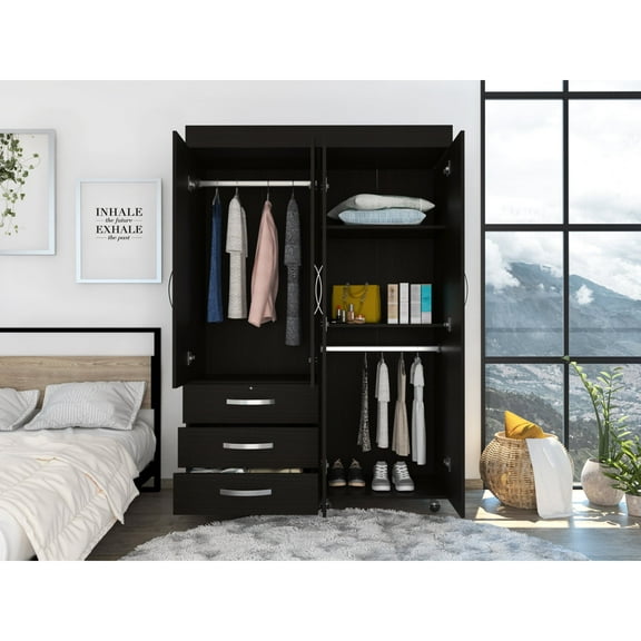 Newboti Furniture Mobile Armoire Velvet, Bedroom, Black 41966