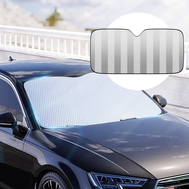 Puntoco Parasol para parabrisas delantero – Parasol plegable de acordeón de doble cara para coche mediano y pequeño 51 x 23 pulgadas (gris)