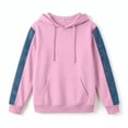 thumbnail image 7 of JGGSPWM Womens Denim Sleeve Patchwork Hoodie, Drawstring Color Block Pullover Sweatshirt, Relaxed Fit Fall Streetwear Tops Pink S, 7 of 7