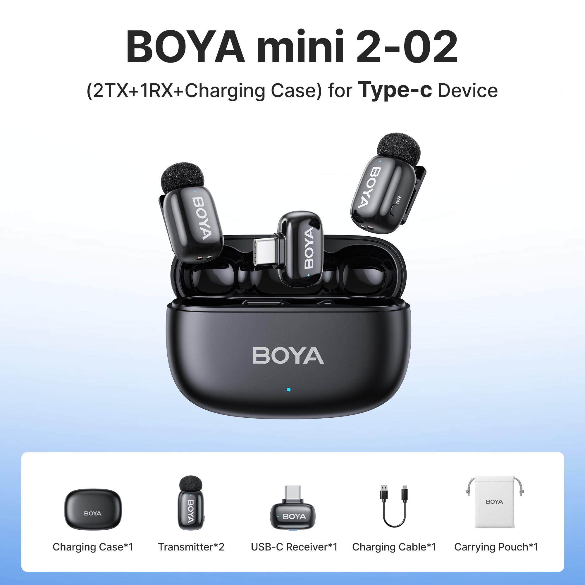 BOYA Mini 2 Wireless Lavalier Microphone with Charging Case, for iPhone/iPad/iPod, AI Cancelling, Portable,MIF, 328 FT, for Video Content Creation