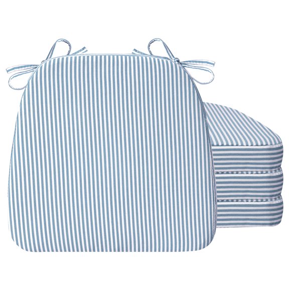 17 x 16 x 2 inch Indoor D-shaped Kitchen Dining Chair Cushion, Blue White Stripes, Set of 4