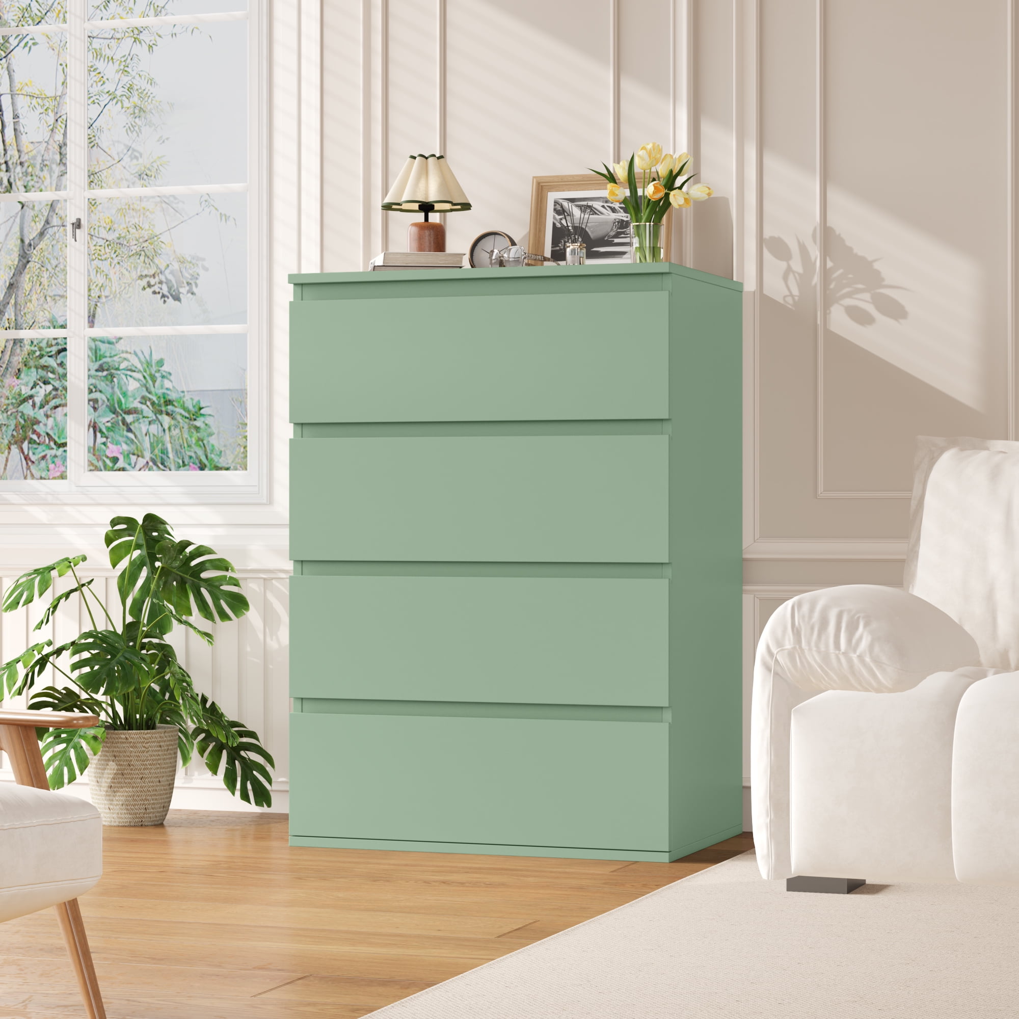 Homfa 4 Drawer Dresser, Modern Nightstand Chest of Drawers Wood Organizer for Bedroom Living Room，Green