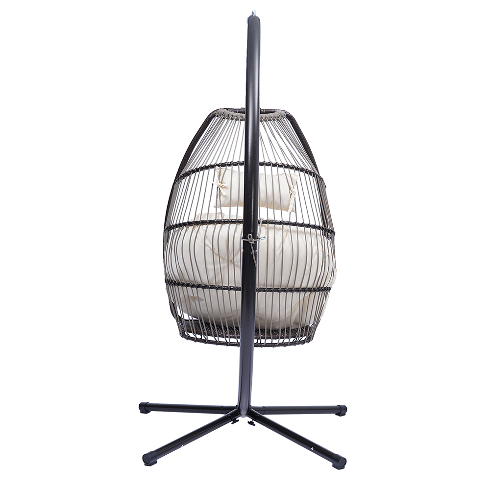 Hanging Wicker Egg Chair, Outdoor Patio Hanging Chairs with Stand, UV Resistant Hammock Chair with Comfortable Beige Cushion, Durable Indoor Swing Egg Chair for Garden, Backyard, 350lbs, L3957 - image 5 of 7