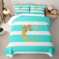 thumbnail image 2 of Erosebridal Gold Bow Letter C Twin Quilt Set, Cyan Stripes Twin Coverlet Set, 2-Piece, 2 of 7