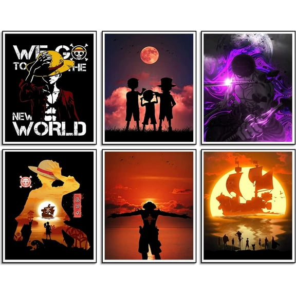 Anime One Piece Thousand Sunny one anime poster pack Canvas Poster Print on Canvas The Straw Hat Pirates Wall Picture for Living Room Decor Wall Art Thousand Sunny Set of 6 Unframed 8X10in