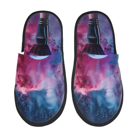 Balery Color Explosion Makeup Brush Slient Indoor Furry Fleece Comfort House Shoes Soft Non-Slip Home Shoes Cotton slippers House Slippers-- Medium