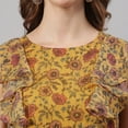 thumbnail image 7 of Janasya Summer Boho Round Neck Short Sleeve Floral Mustard Poly Georgette Flowy Midi Dress For Women, 7 of 7