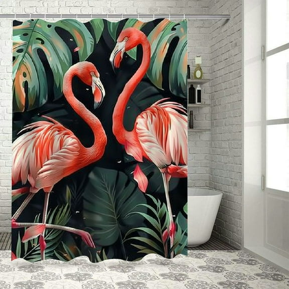 Orinice Tropical Pink Shower Curtains for Bathroom with 12 Hooks Waterproof Flamingo Bathroom Decor Fabric Hot Pink Shower Curtains 36x72