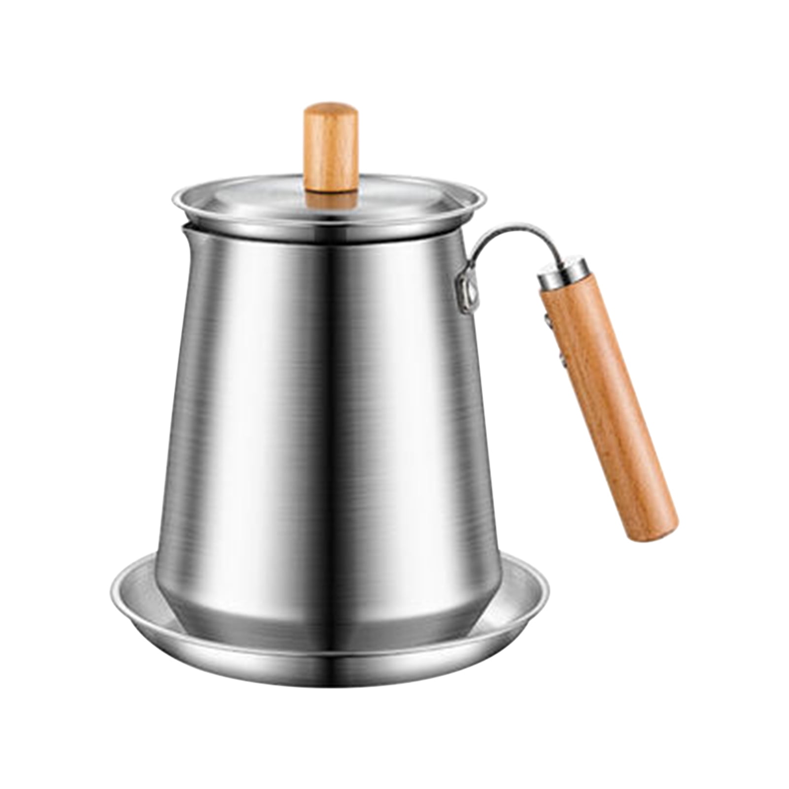 Bacon Grease Container Storage Pot With Strainer Silver Wooden Handle