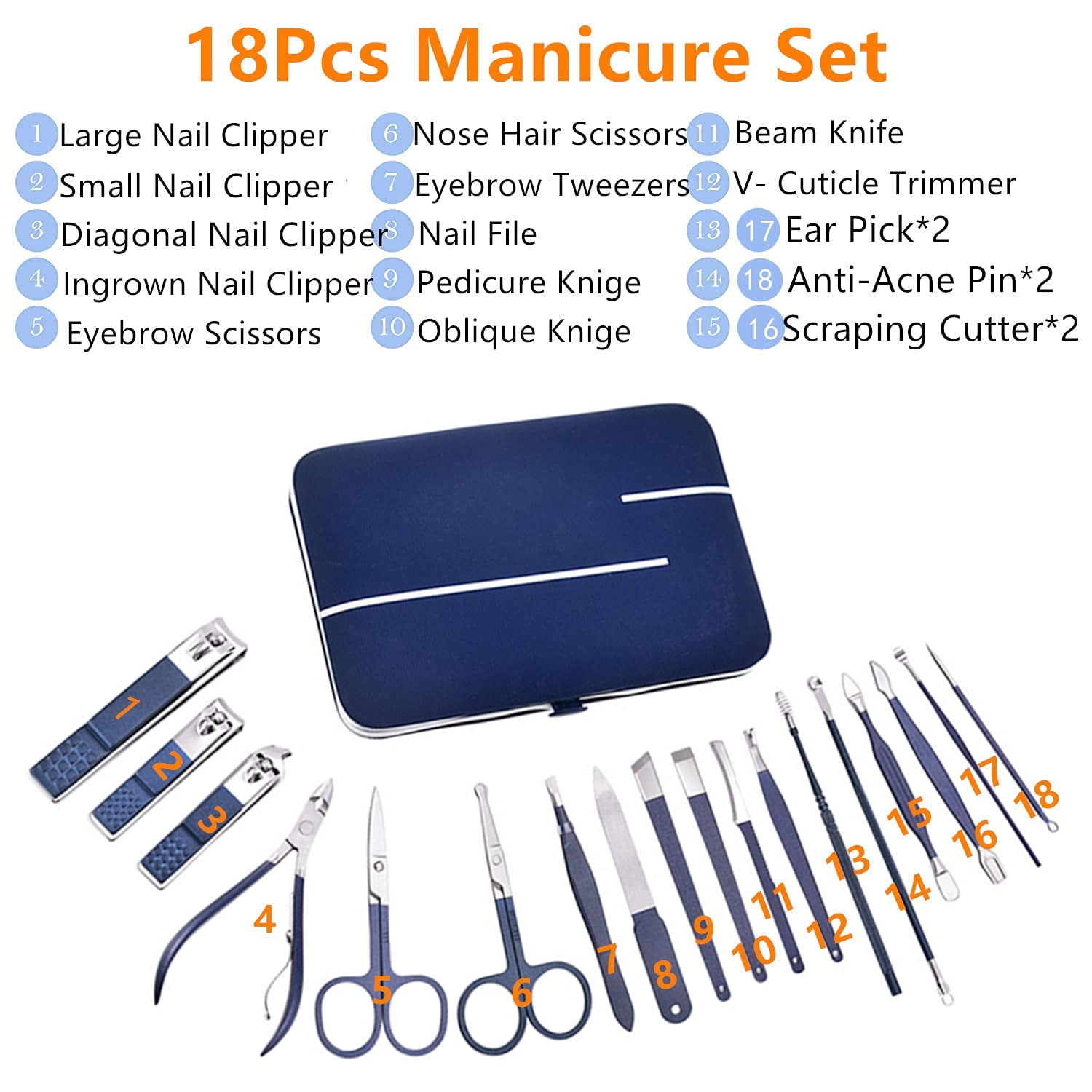 Manicure Set, 18 In 1 Mens Women fingernail Grooming Kit with Leather Travel Case,Manicure Set Professional Nail Clippers kit Pedicure Care Tools