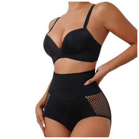 YHGFVOKJ Womens Underwear High Waisted Tummy Tucking & Lifting Panties Breathable Girdle Thongs Postpartum Shaping Brief Underwear Women Pack Black M