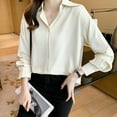 thumbnail image 6 of Womens Summer Outfits, Womens Tops, Elegant Women's Blouse Satin Silk Button Up Casual Loose-Fitting Long Sleeve Work Shirt for Effortless Style, 6 of 7
