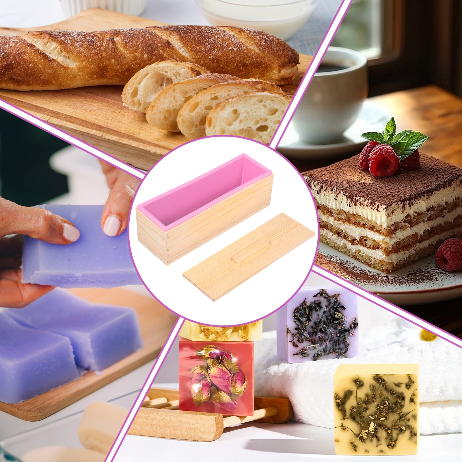 NUAHRHY 2Pcs Soap Loaf Mold, 40.58oz Rectangular Soap Mould Silicone Loaf Soap Moulds with Wooden Box Tray Soap Making Supplies Easy Release for Homemade Craft DIY Tool