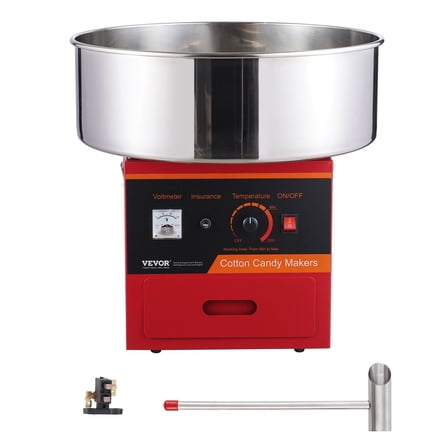 Commercial Electric Cotton Candy Machine 1000W, Candy Floss Maker with Stainless Steel Bowl, Sugar Scoop & Storage Drawer, Perfect for Birthday Parties, Family Fun, Red