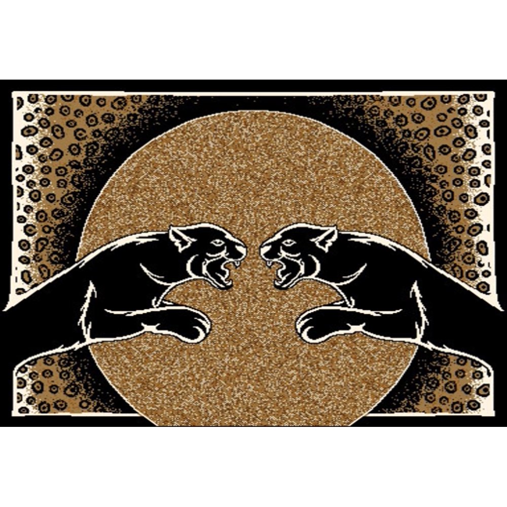 Beige Leopard Print Twin Black Panther Area Rug Bordered Jaguar Animal