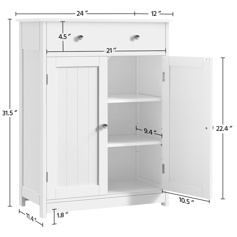 Yaheetech Free-Standing Bathroom Cabinet Storage Cabinet with Drawer and Doors,White