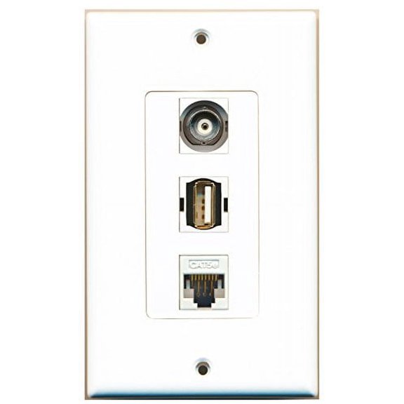 RiteAV - 1 Port USB A-A and 1 Port BNC and 1 Port Cat5e Ethernet White Decorative Wall Plate Decorative