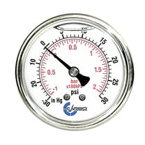 CARBO Instruments 1-1/2" Pressure Gauge, Stainless Steel Case, Chrome Plated Brass Connection, Lqiuid Filled, Compound Vacuum -30 Hg - 0 - 30 psi BACK Mount 1/8" NPT