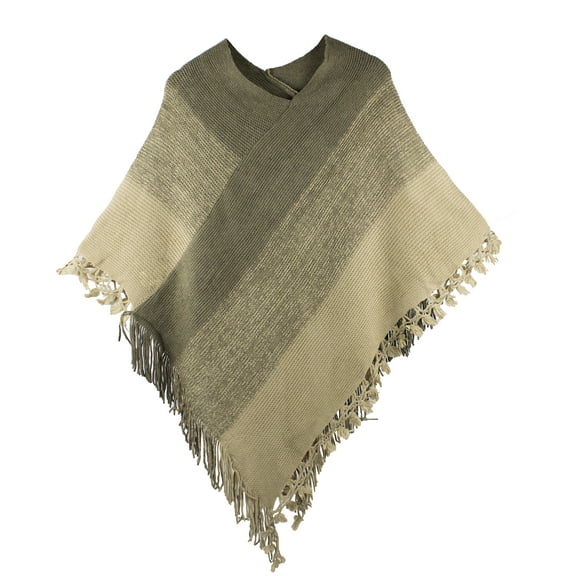 Styles I Love Womens Color Block Fringe Tassel Poncho Sweater Pullover Cardian Wrap Topper for All Seasons (Olive)