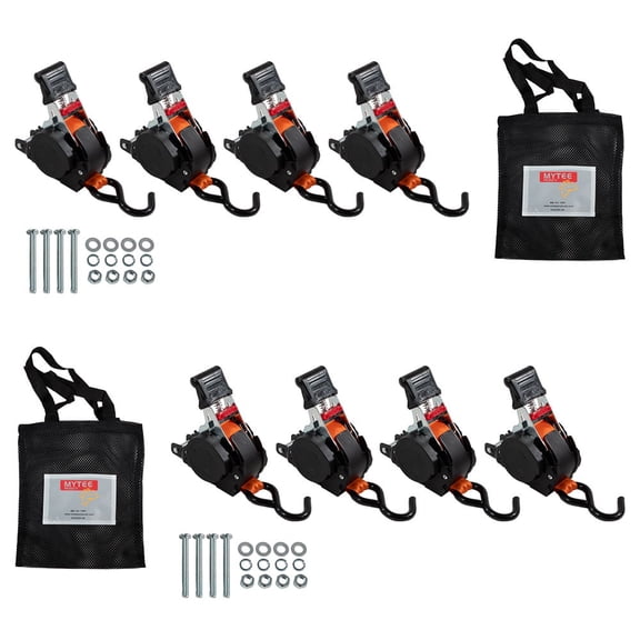 8 Pack 1''x10' Bolt on Orange Retractable Ratchet Straps for Cargo - Coated S Hook Auto Retract Ratchet Straps - Self Ratcheting Strap for Boat Tie Down to Trailer & Jet Ski, ATVs